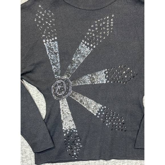 Vintage Crescendo Medium Pullover Wool Sweater Black Sequin David Rose Style - Picture 4 of 11